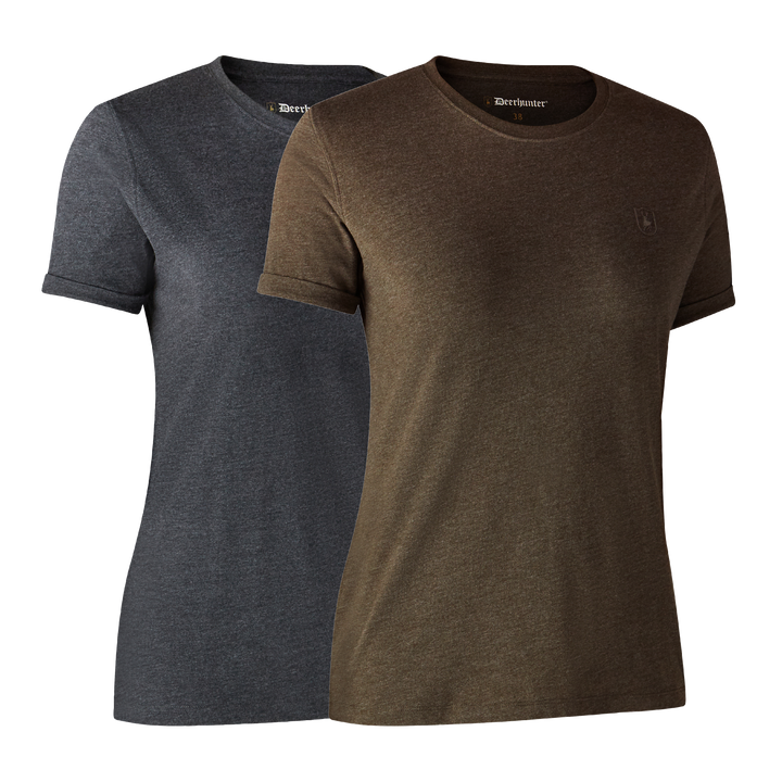 Deerhunter Ladies Basic 2-pack T-shirt Brown Leaf melange 36