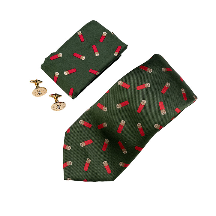 Jack Pyke Tie, Hanky and Cufflinks Gift Set Cartridge Green