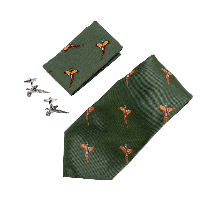 Jack Pyke Tie, Hanky and Cufflinks Gift Set Pheasant Green