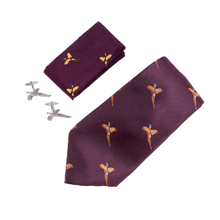 Jack Pyke Tie, Hanky and Cufflinks Gift Set Pheasant Wine