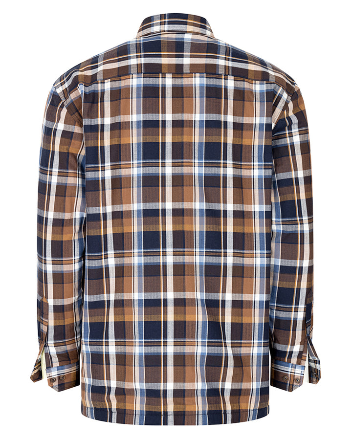 Hoggs Of Fife Arran Microfleece Lined 100% Cotton Shirt Navy/Brown Check