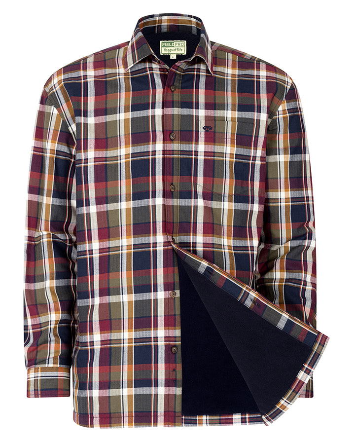 Hoggs Of Fife Arran Microfleece Lined 100% Cotton Shirt Wine/Olive Check