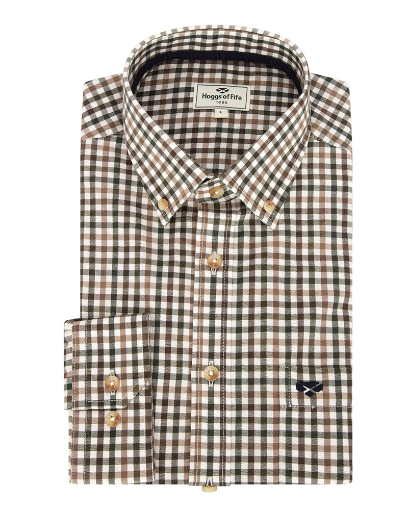 Hoggs Of Fife Garvock Cotton Twill Herringbone Check Shirt Brown/Green Check