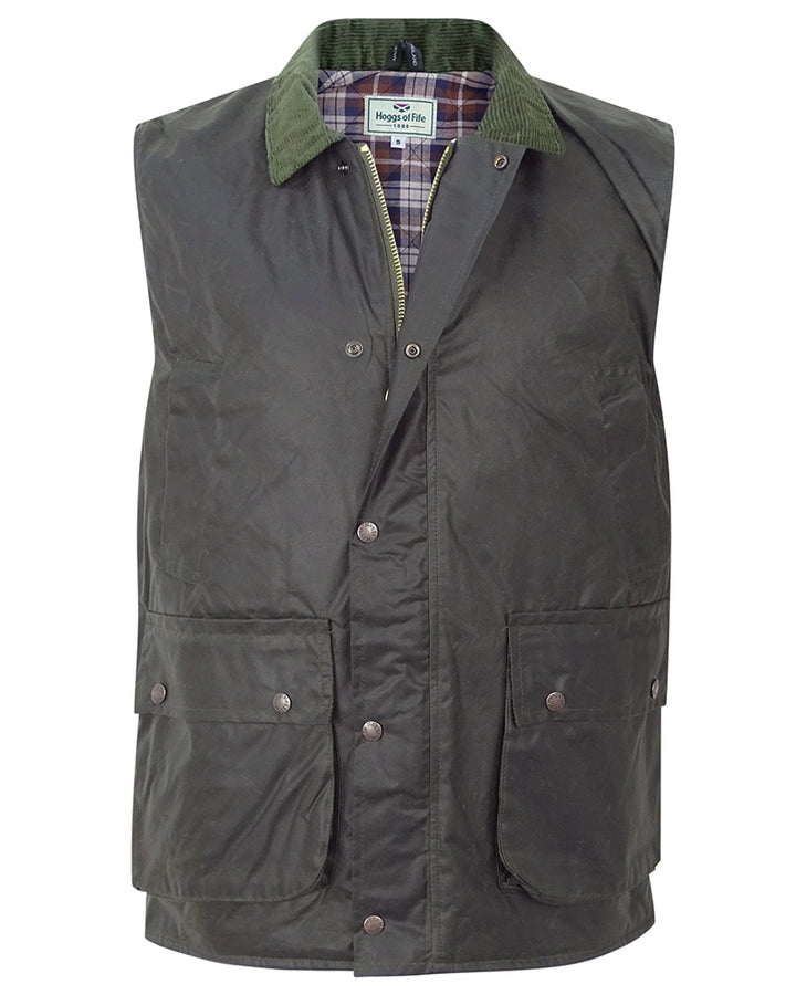 Hoggs Of Fife Padded Waxed Waistcoat Olive