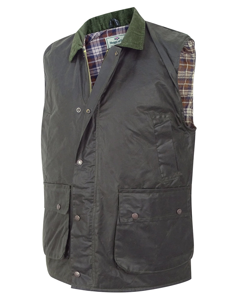 Hoggs Of Fife Padded Waxed Waistcoat Olive