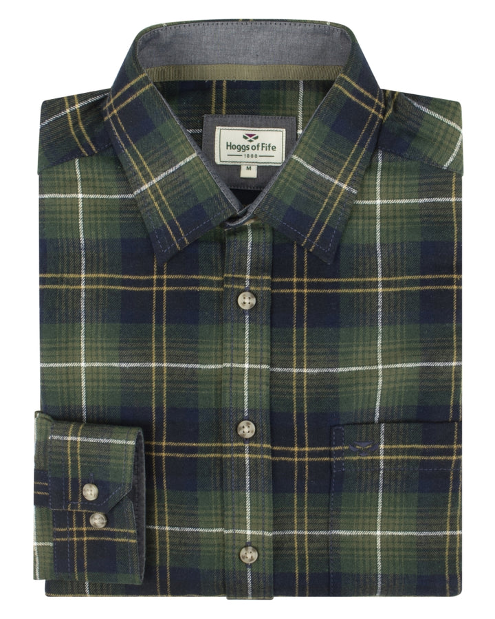 Hoggs Of Fife Pitmedden LS Flannel Check Shirt Green Check