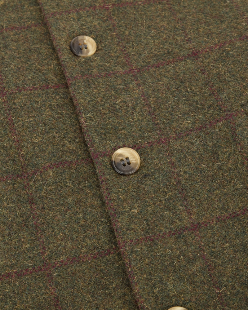 Hoggs Of Fife Tummel Tweed Dress Waistcoat Olive/Wine