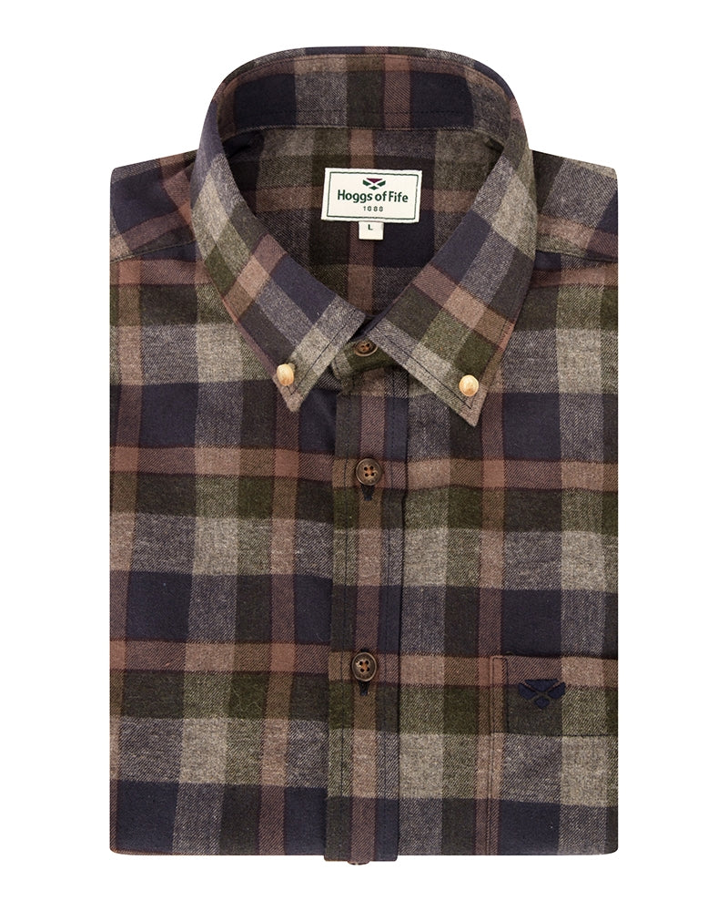 Hoggs Of Fife Kirkwall Brushed Flannel Check Shirt Navy/Green