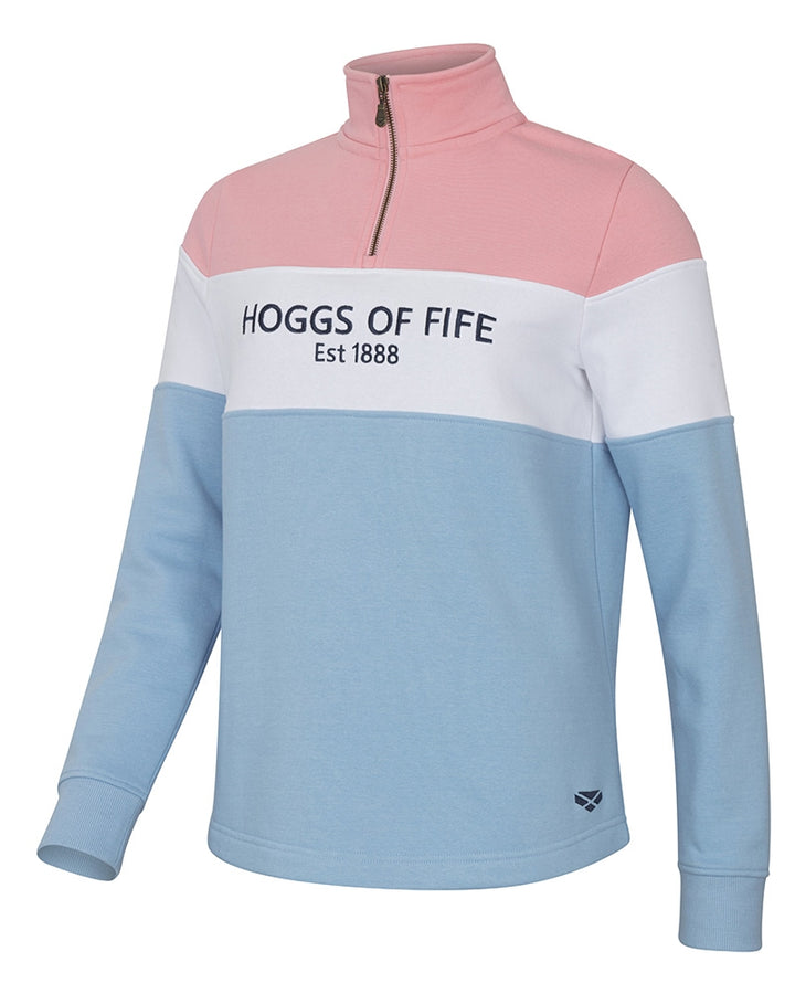 Hoggs Of Fife Dumfries 1888 Ladies 1/4 Zip Sweatshirt Pink/White/Blue