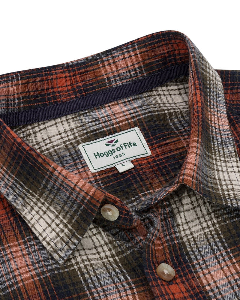 Hoggs Of Fife Tiree Herringbone Check Shirt Rust/Olive/Navy